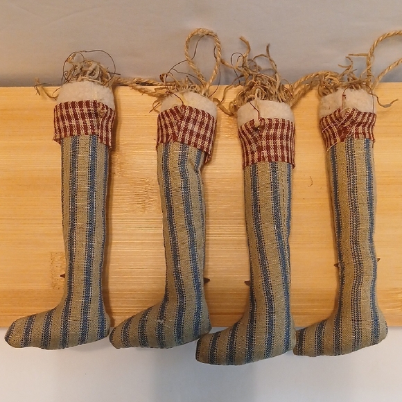 4 Rustic Striped Primitive Stocking Ornaments - Picture 4 of 11